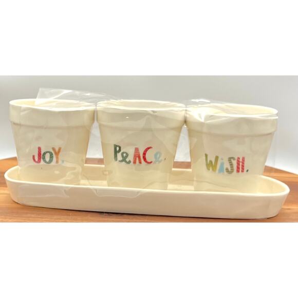 Rae Dunn Artisan Christmas Holiday Planter Gift Set 2017 Wish Peace Joy - Picture 2 of 8